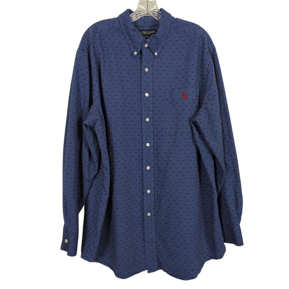 U.S. Polo Assn. Men’s XLT Blue Texture Dot Button Down Shirt Long Sleeve Cotton